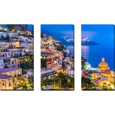 "Positano Village At Amalfi Coast, Italy 1" 3 Piece Set on Canvas