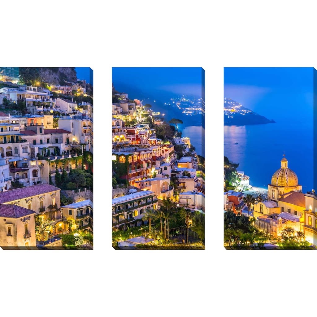 "Positano Village At Amalfi Coast, Italy 1" 3 Piece Set on Canvas