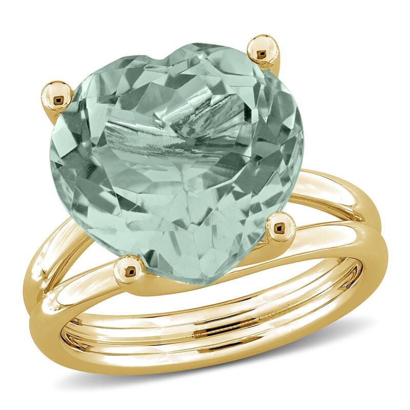 Miadora 10ct TGW Heart-Shaped Green Quartz Solitaire Cocktail Ring in Yellow Plated Sterling Silver