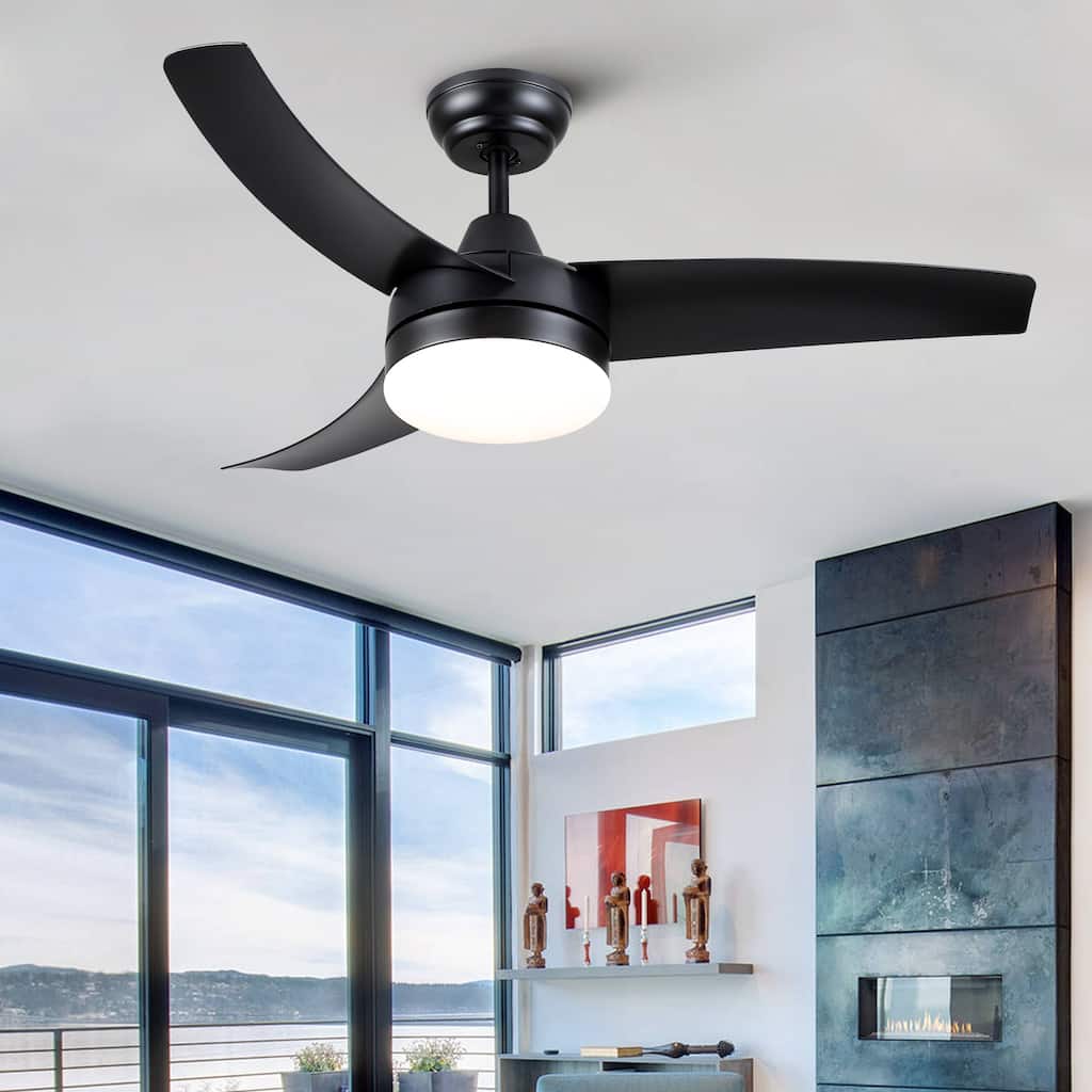 42 in. Black modern Ceiling Fan with Light and Remote Control, Reversible DC Motor - 42 Inches