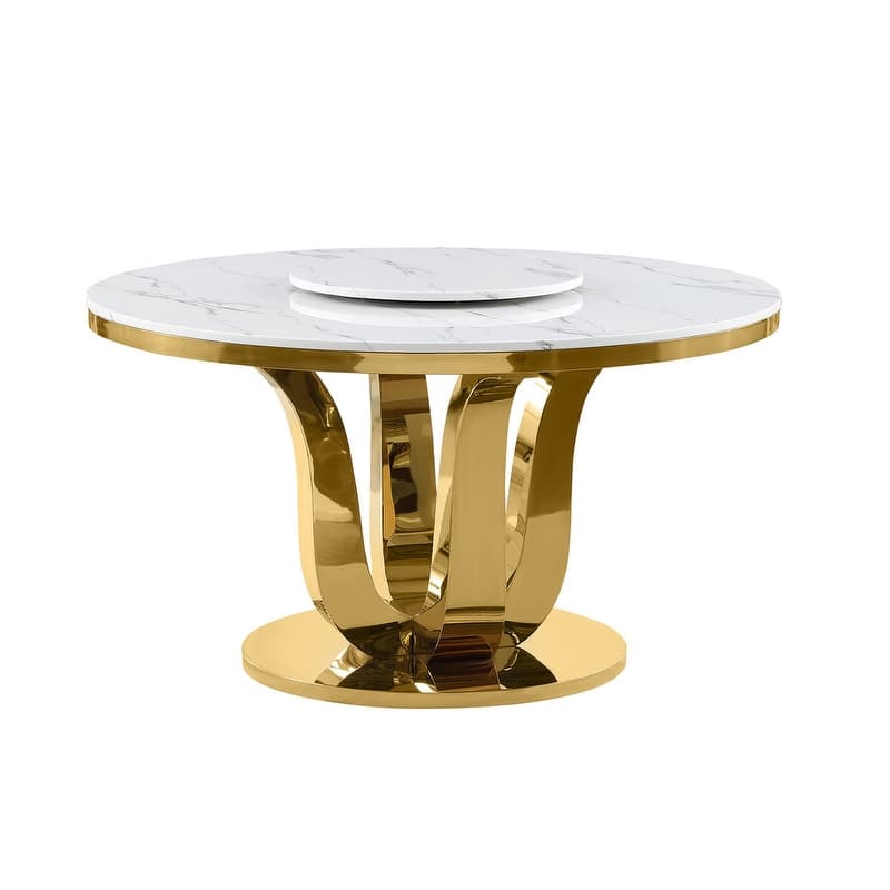 Best Quality Furniture Round White Marble Dining Table - White Marble - Gold Base