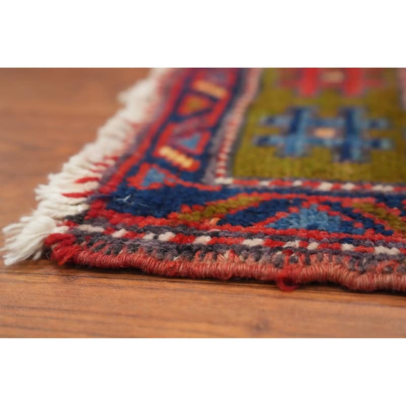 Hand Knotted Oriental 100% Wool Carpet Traditional Tribal Navy Blue & Blues Heriz Runner Rug - 9' 7'' X 3' 6''