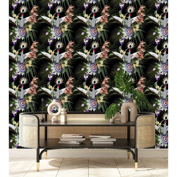 Dark Wallpaper with Flowers and Birds Peel and Stick and Prepasted ...