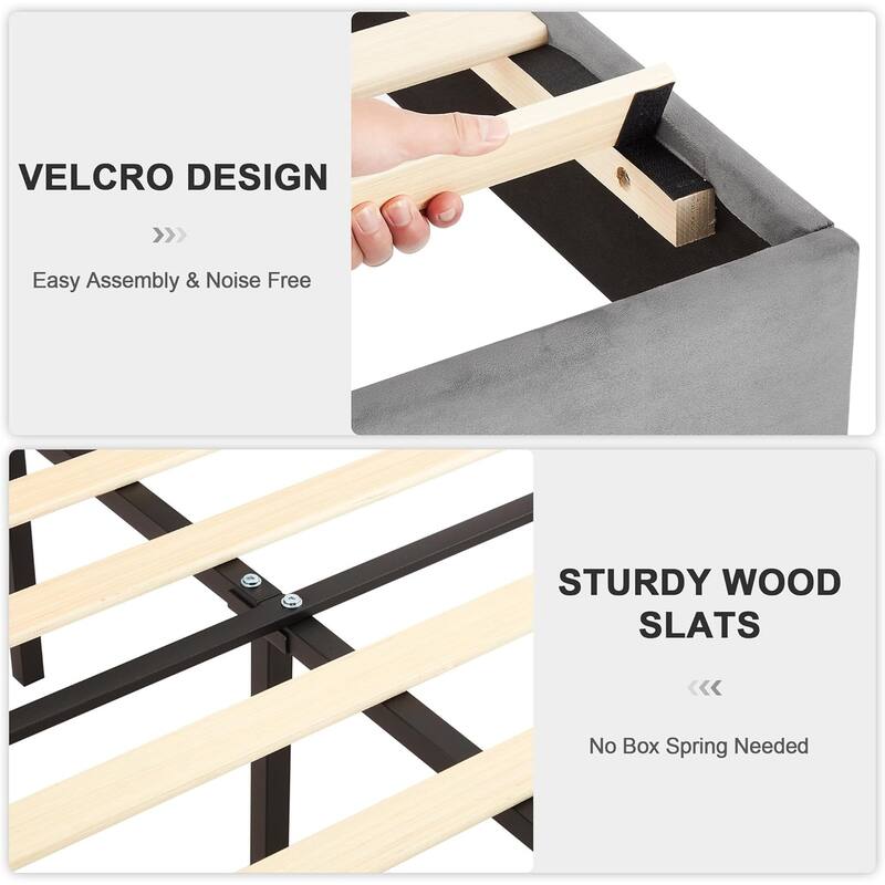 VECELO Bedroom Sets 3-pieces Bedroom Set with Height Adjustable Upholstered Bed and Nightstands Set of 2