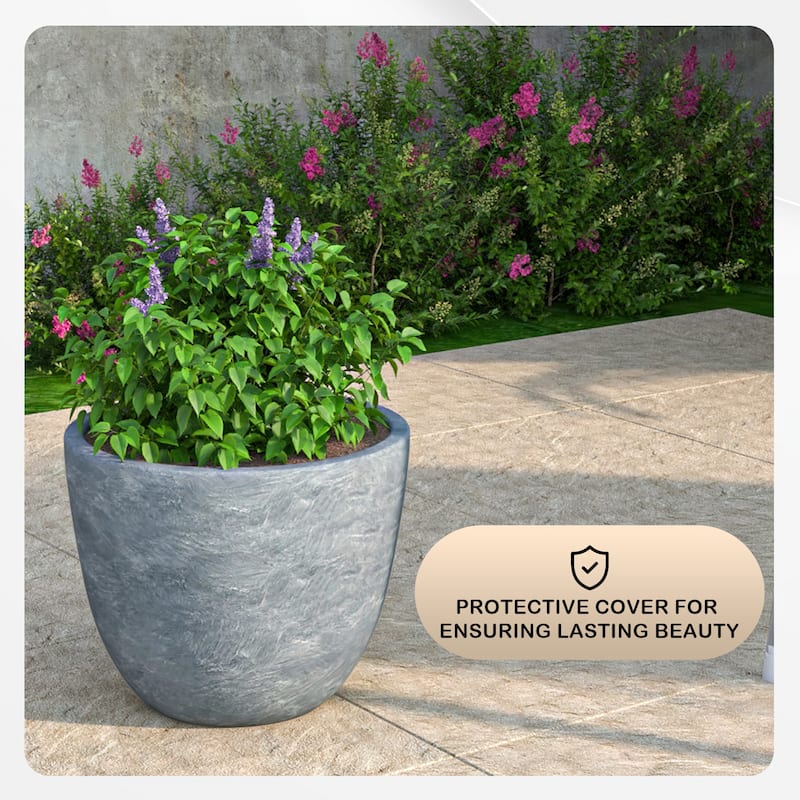 Dahlia Tapered Round Planter Pot in Fiberstone MGO Clay with Drainage for Indoor Outdoor Patio Balcony, Garden, or Living Room