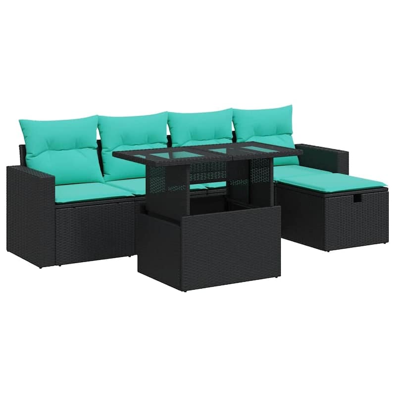 vidaXL Patio Sofa Set with Cushions and Table Outdoor Garden 6 Piece Poly Rattan