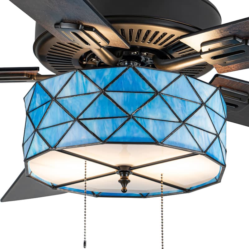 Ember River of Goods 5-blade 52-inch Tiffany-style Indoor Stained Glass Ceiling Fan with Drum Shade and Remote Control