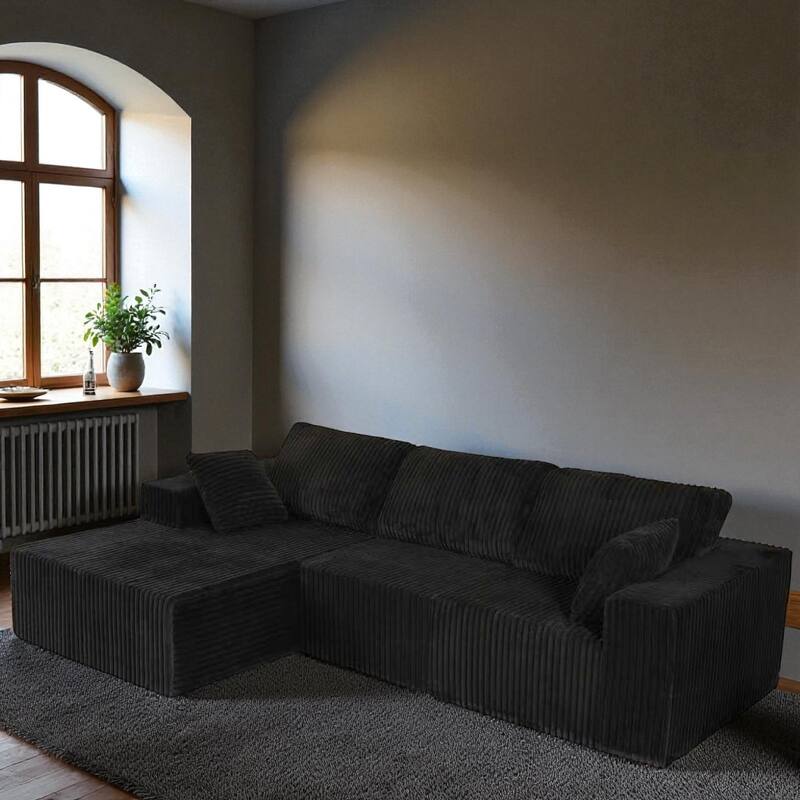 Modern Modular Sectional Sofa with Chaise and Pillows, Deep Seat Cloud L-Shape Couch for Living Room, 3-Seater