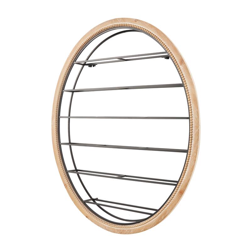 Black Metal Oval 13 Bottle Wall Wine Rack with Beaded Frame