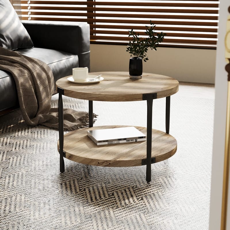 29.61" Modern Round Double-Layer Coffee Table, Minimalist MDF Design for Living Room & Study