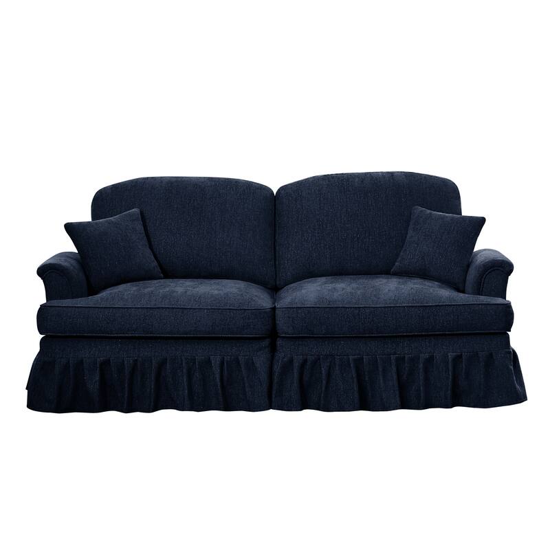 Mid-Century 2-Seat Sofa Couch with Flared Arms & Removable Ruffled Skirts, Retro Chenille Upholstered Loveseat for Living Room