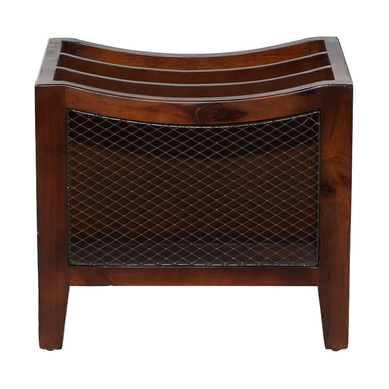 Wood 3 Slot Magazine Holder with Netting Side Panels - Brown - Roche River Decor - 11"Wx15"Lx13"H