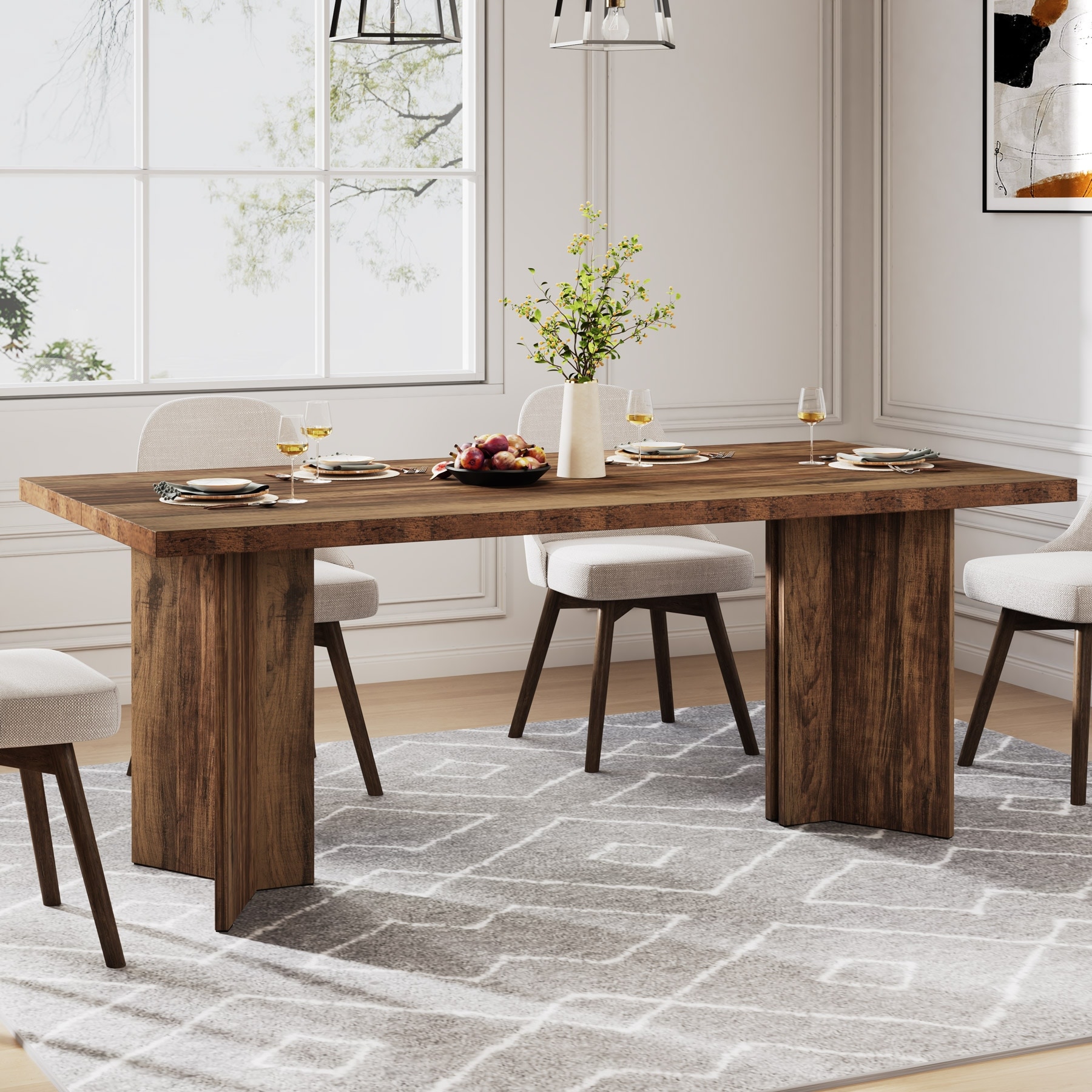 Jacinto 60"W Modern Functional Drawer with Organized Storage Dining Table with Robust Thick Wooden Legs by HULALA HOME