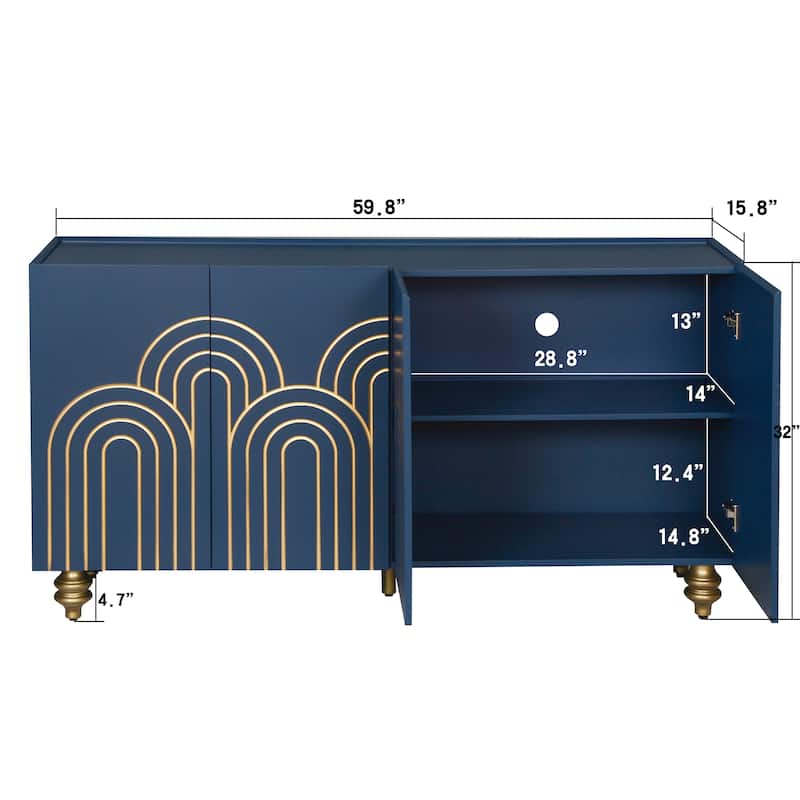 Modern Sideboard Buffet with Storage, 60" 4 Doors Storage Cabinet with Adjustable Shelves for Kitchen, Dining Room, Living Room