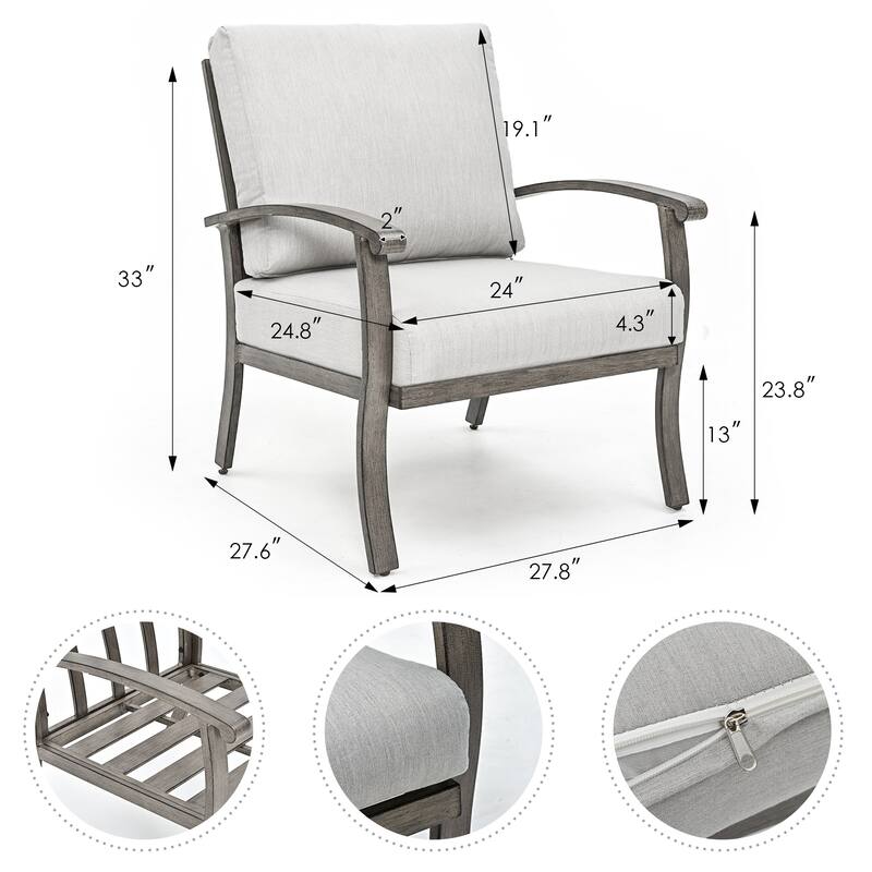 5-Piece Aluminum Patio Conversation Set with End Table, Ottoman and Light Gray Cushions