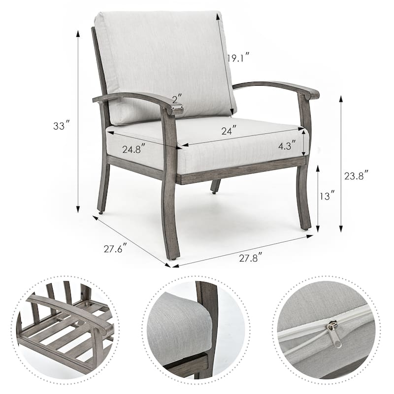 6-Piece Aluminum Patio Conversation Set with Coffee Table,Sofa, Ottoman and Light Gray Cushions