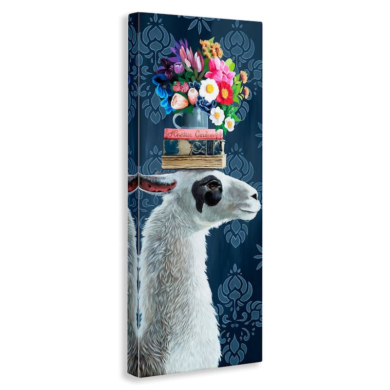 Stupell Llama with Book & Flower Arrangement Canvas Wall Art Design By Heather Gauthier