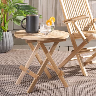 SAFAVIEH Outdoor Patio Furniture Rory Solid Teak Wood Folding Round Table - 20"W x 20"D x 20"H