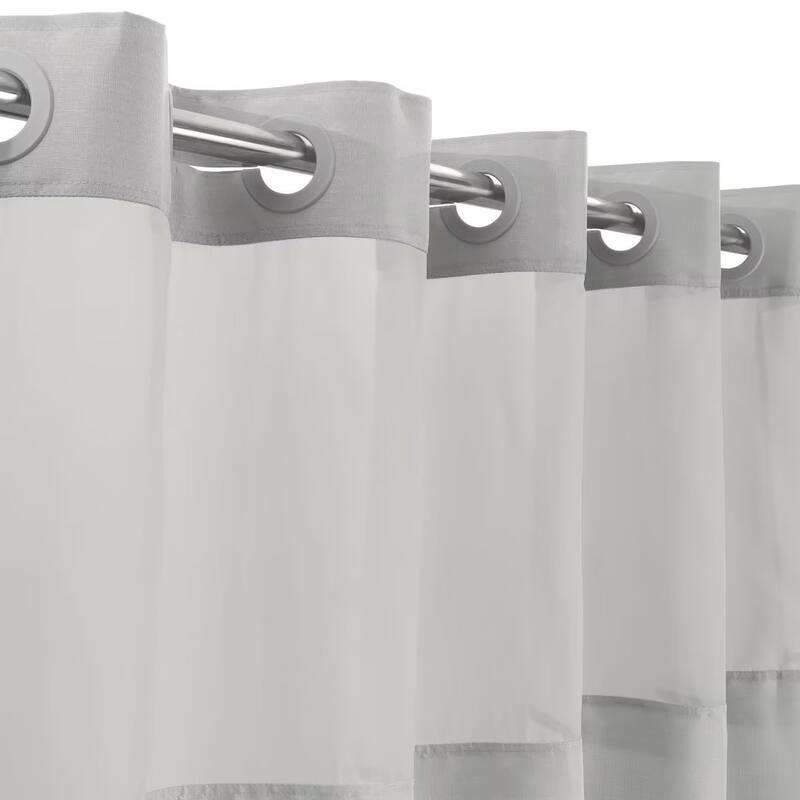 No Hook Slub Linen Texture Shower Curtain with PEVA Snap-in Liner