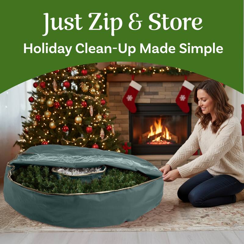 Elf Stor Ultimate Green Holiday Christmas Wreath Storage Bag For 48" Wreaths
