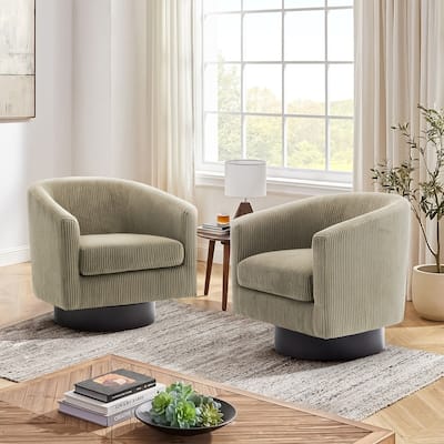 Modern 360° Swivel Corduroy Barrel Chair, Accent Armchair For Living Room