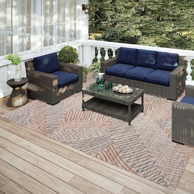 Indoor/ Outdoor Addison Yuma Modern Palm Leaf Washable Area Rug