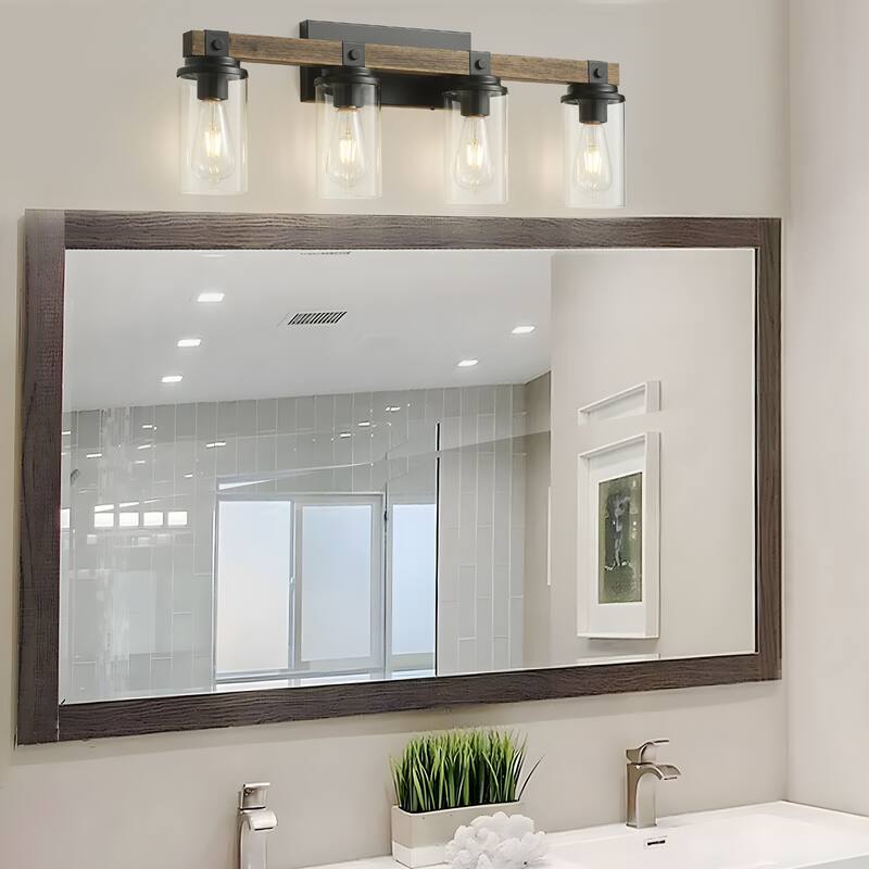 Starsky 2/3 Lights Farmhouse Modern Dimmable Bathroom Glass Vanity Light with Clear Cylinder Shade