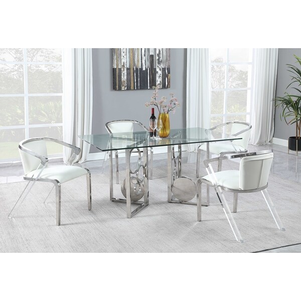 Somette Contemporary Glass Top Dining Table with Dual Steel Base