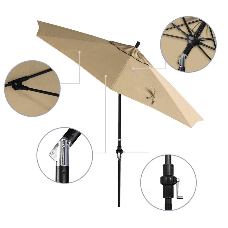 California Umbrella 9' Rd.Crank Lift, Collar Tilt, Aluminum Pole, Fiberglass Rib Patio Umbrella, Black Finish, Sunbrella Fabric