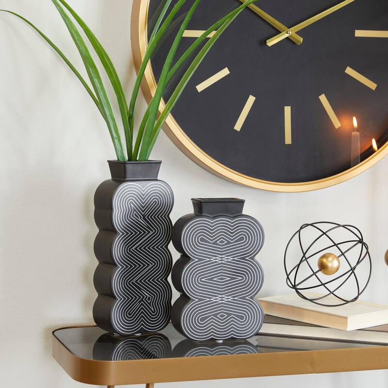 Ceramic Vase - Set of 2 Black - CosmoLiving by Cosmopolitan - 3"W x 5"L x 12"H