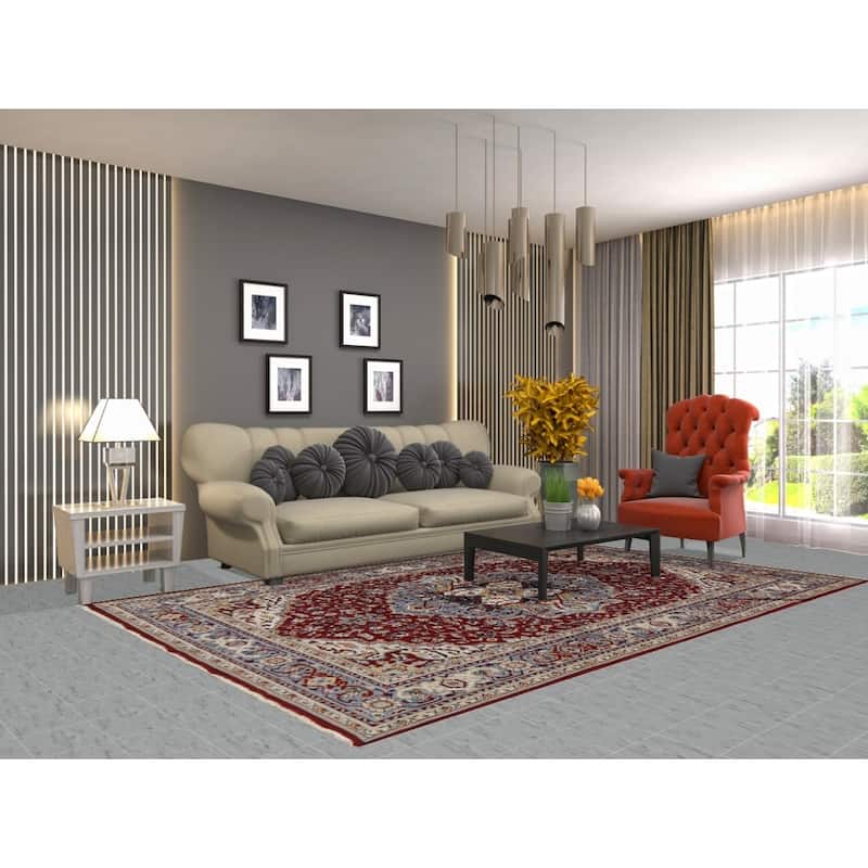 Geometric Red Tabriz Turkish Area Rug Machine Made Carpet - 6'4" x 9'10"