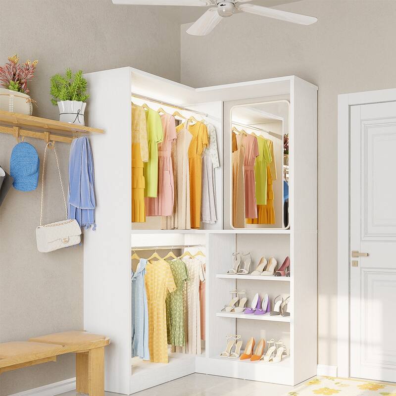 Cimly 35.4'' Coner Closet Organizer with Hanging Rods, Space-saving Closet System with Storage Shelves