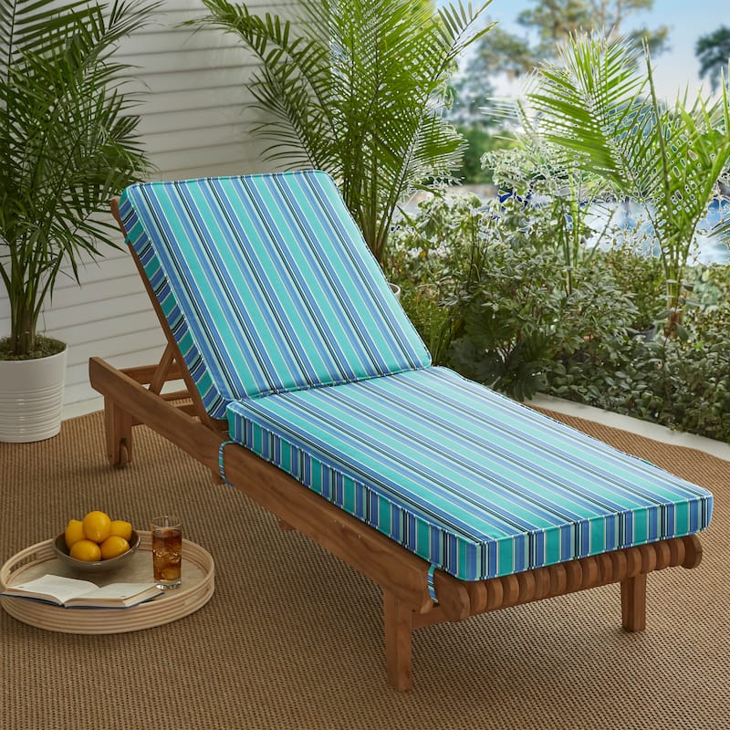 Sorra Home Sunbrella Indoor/Outdoor Chaise Lounge Cushion - 24"W x 73"L x 3"H - Dolce Oasis Stripe