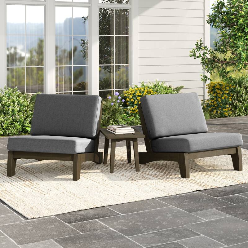 3 Piece Teak Wood Outdoor Conversation Chair Set with Table, Cushion
