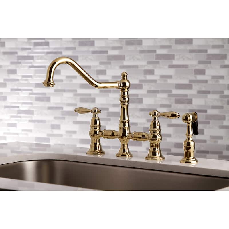 Kingston Brass Restoration Kitchen Faucet with Side Sprayer - Polished Brass