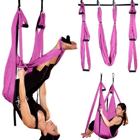 Image Aerial Yoga Hammock Swing Inversion Sling Trapeze Flying Antigravity Pink - SIZE