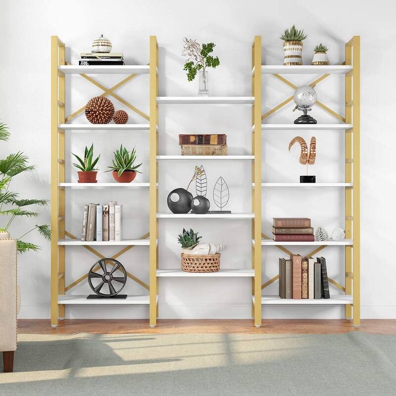 Large Triple Wide 5-Shelf Etagere Bookcase