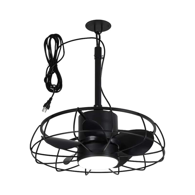 20" Indoor/Outdoor Black Industrial Plug-In Ceiling Fan w/Light