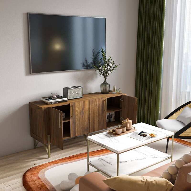 Furnigance Mid Century TV Stand Media Console with Walnut Finishing - W59"xL17.71"xH27.55"