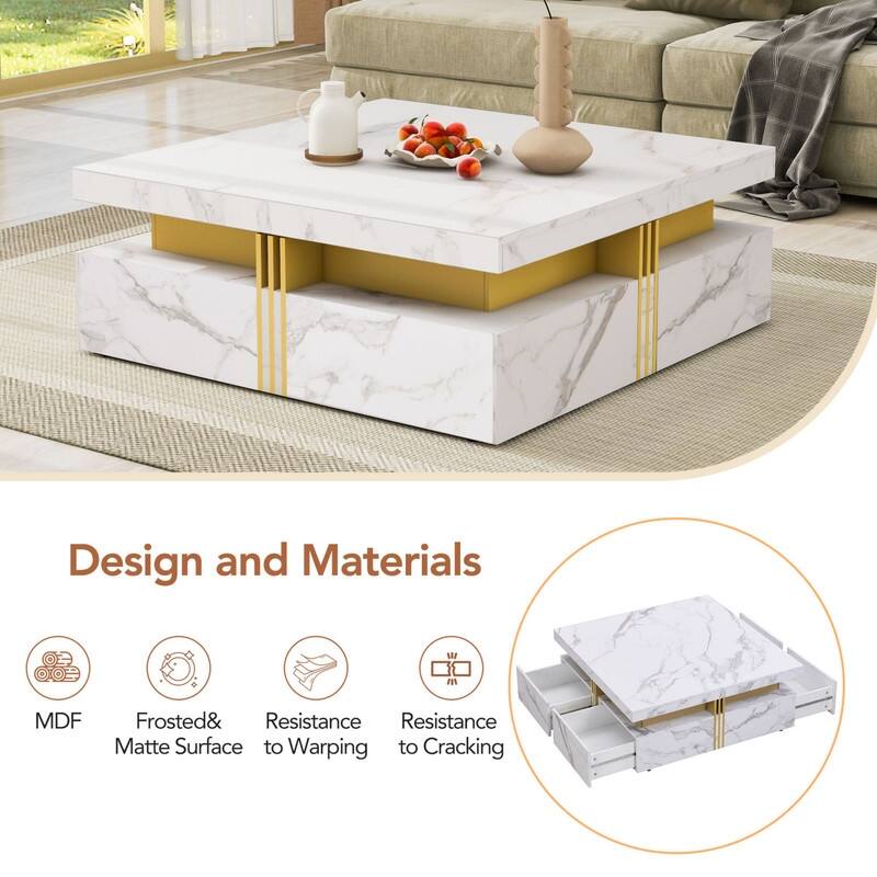 43.3" W Square Storage Coffee Table with 4 Drawers