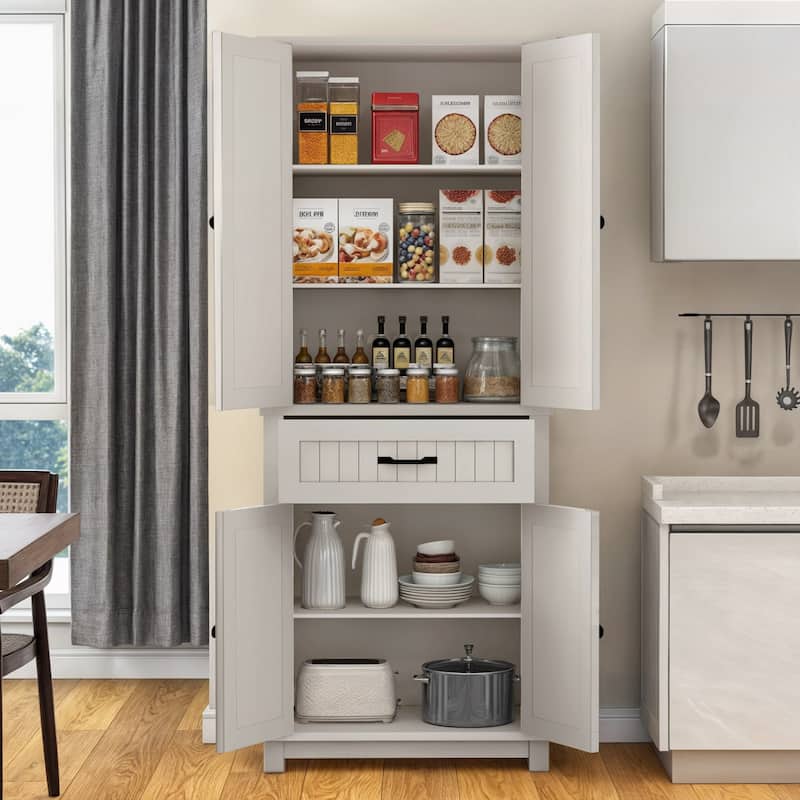 Moasis 72" Tall Farmhouse Kitchen Pantry Storage Cabinet with Drawer and Adjustable Shelves