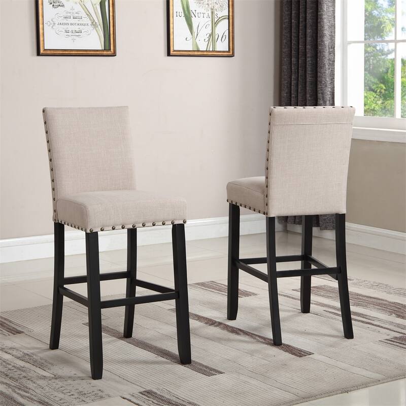 Fabric Bar Stools with Nailhead Trim,Set of 2 - Tan