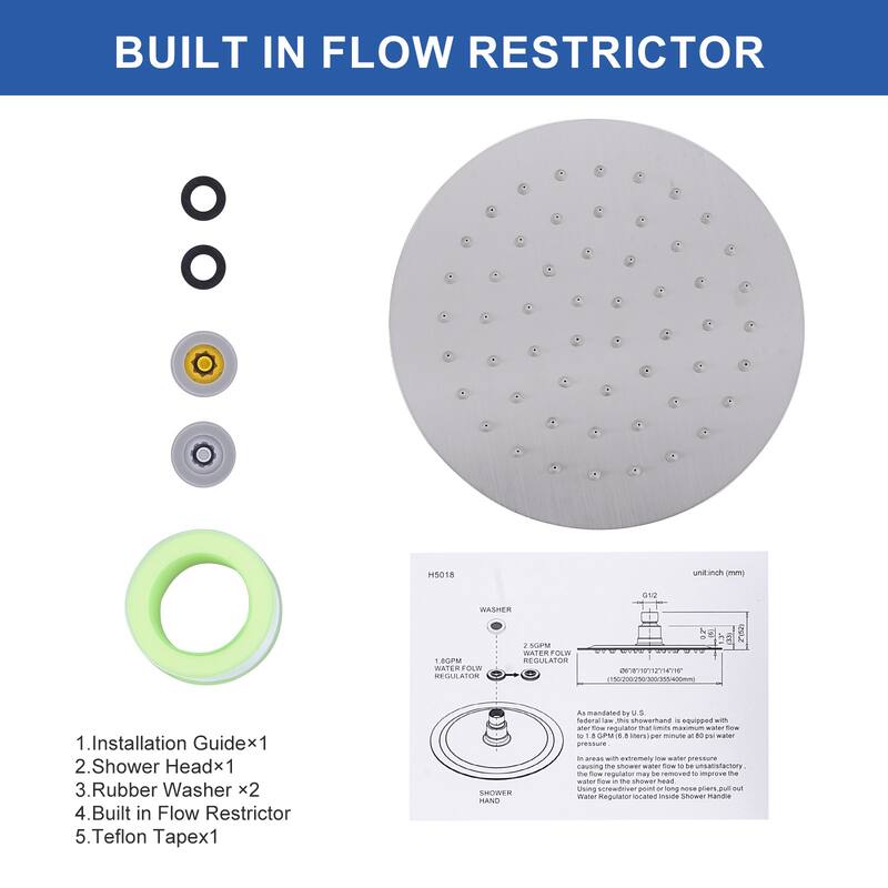 WOWOW 1-Spray Patterns with Wall Mount Rain Fixed Shower Head