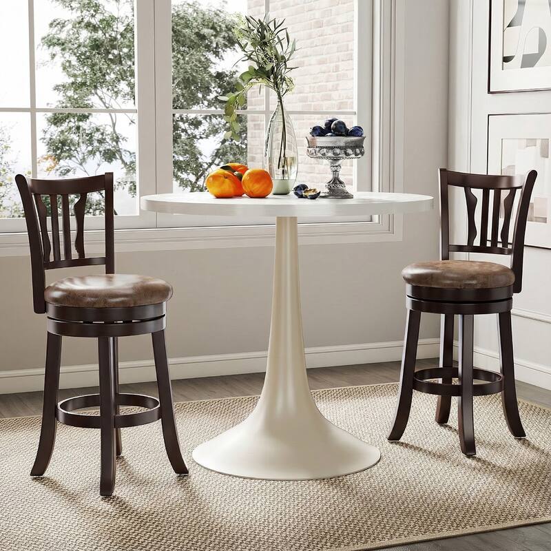 Gymax 26'' Counter Height Swivel Bar Stools Set of 2 w/Back & Faux