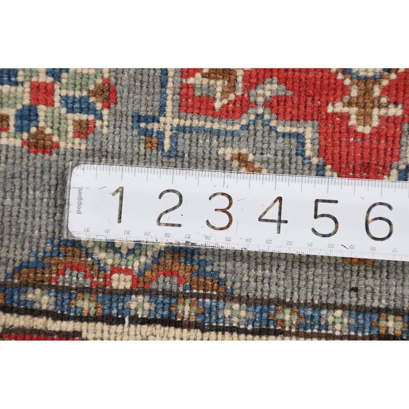 Gray Geometric Kazak Oriental Runner Rug Hand-Knotted Wool Carpet - 2'2" x 6'0"