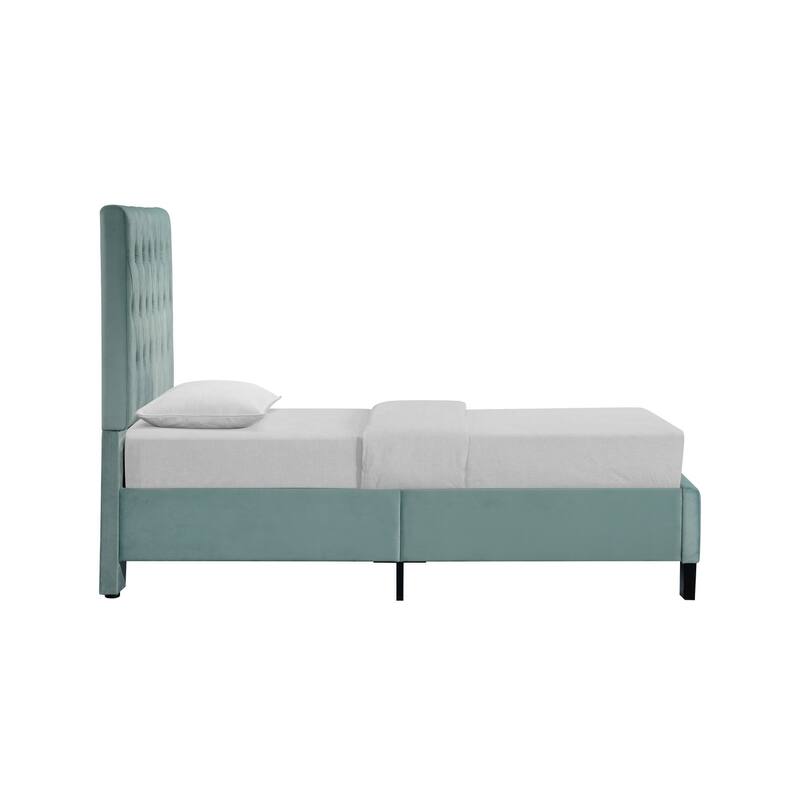 Twin Upholstered Bed in Light Blue Transitional Style