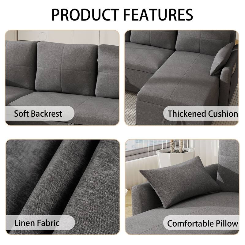 L-Shaped Reversible Sectional Sleeper Sofa with Storage Chaise & Pull-Out Bed