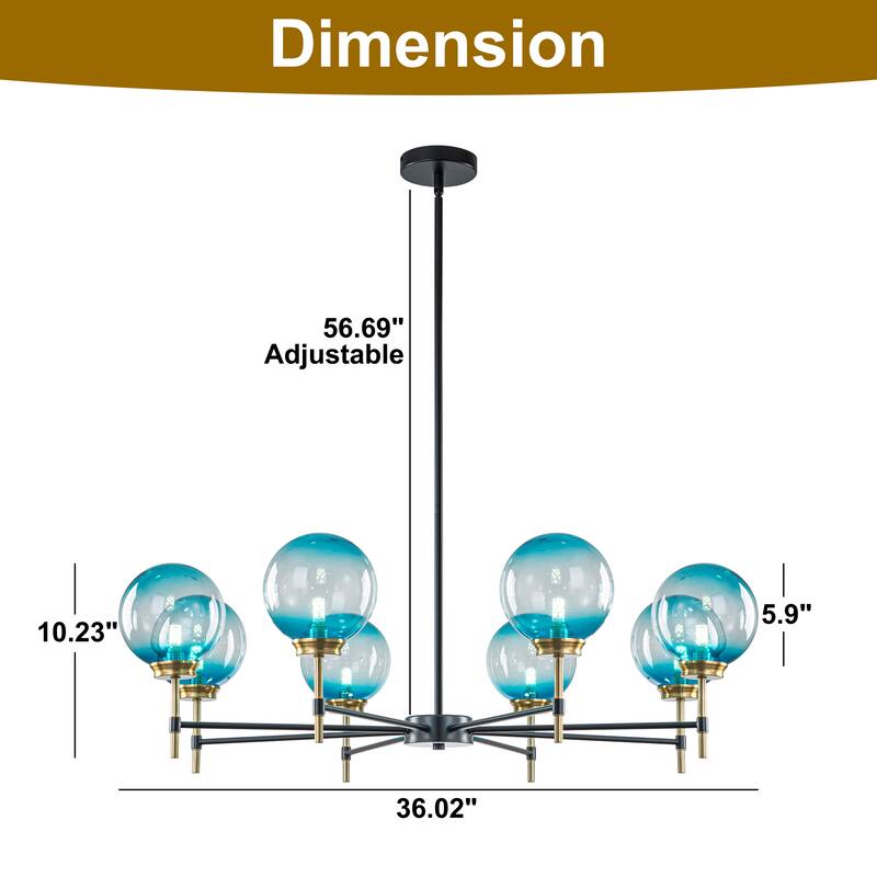 Starsky 8-Light Blue Bubble Novelty Candle-Inspired Chandelier - Black