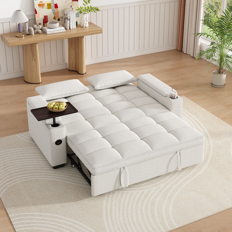 Rossetta Modern Style Chenille Fabric Folding Convertible Pullout Sofa Bed with 3 in 1 Functional Armrest