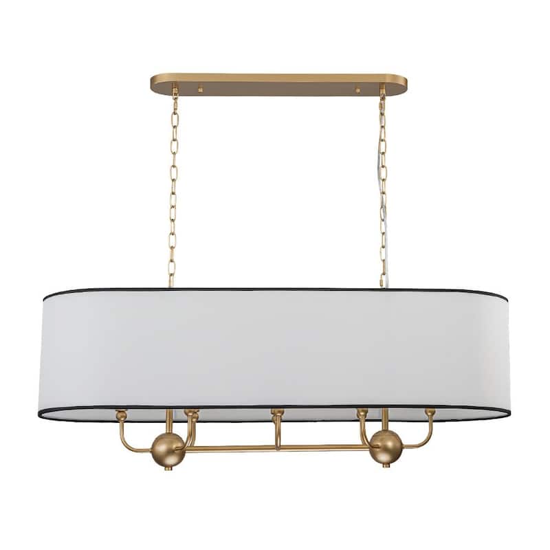 8-Light Mid-century Linear Dining Room Chandelier With Fabric Shade - Brass - 42.5in